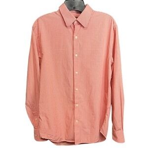 Perry‎ Ellis Mens Salmon Checkered Long Sleeve Button Up Shirt Casual Dress